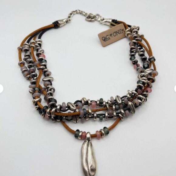 $310 Uno de 50 Multi Strand leather Silver plated Beaded Necklace Choker BOHO - Picture 2 of 14